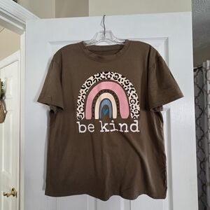 Be Kind Graphic Tee - Green with Pink & Leopard Accent Large